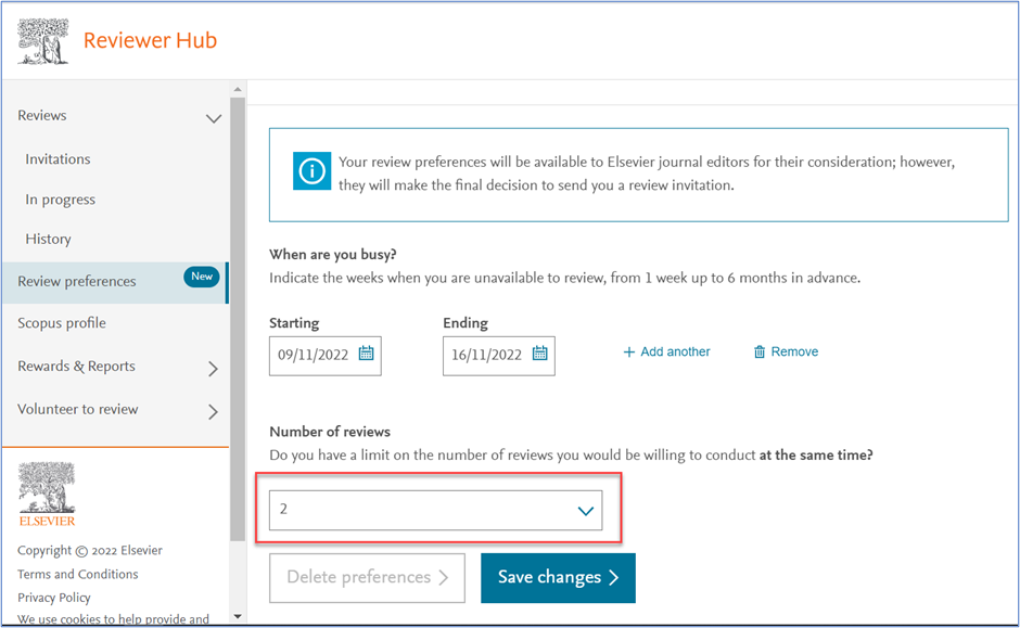 Reviewer preferences screen2